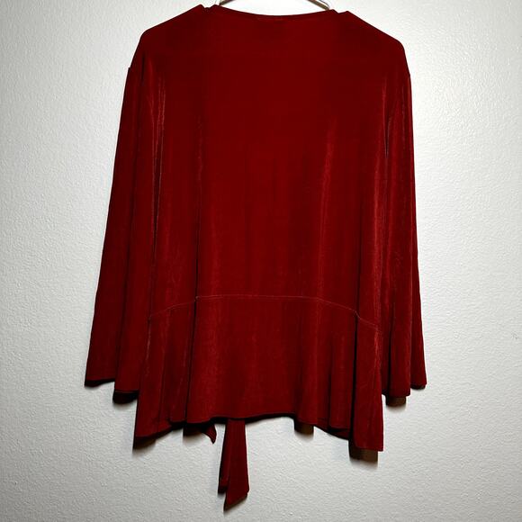Chico's Travelers Cardigan Sweater Long Sleeve Open Tie Front Slinky Knit Red XL - Picture 4 of 4